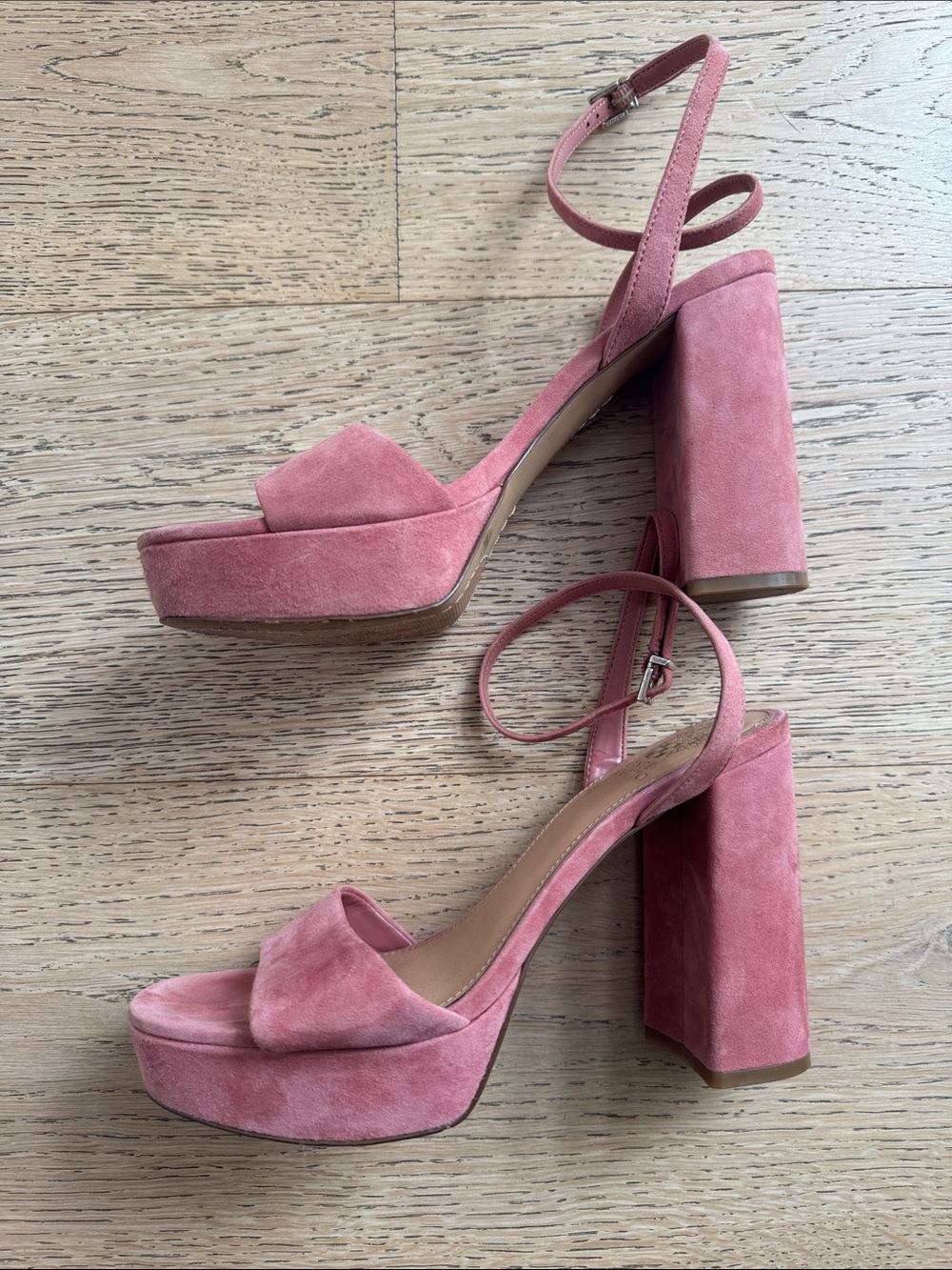 Vince Camuto Rose Pink Suede Platform Block Heel Sandals